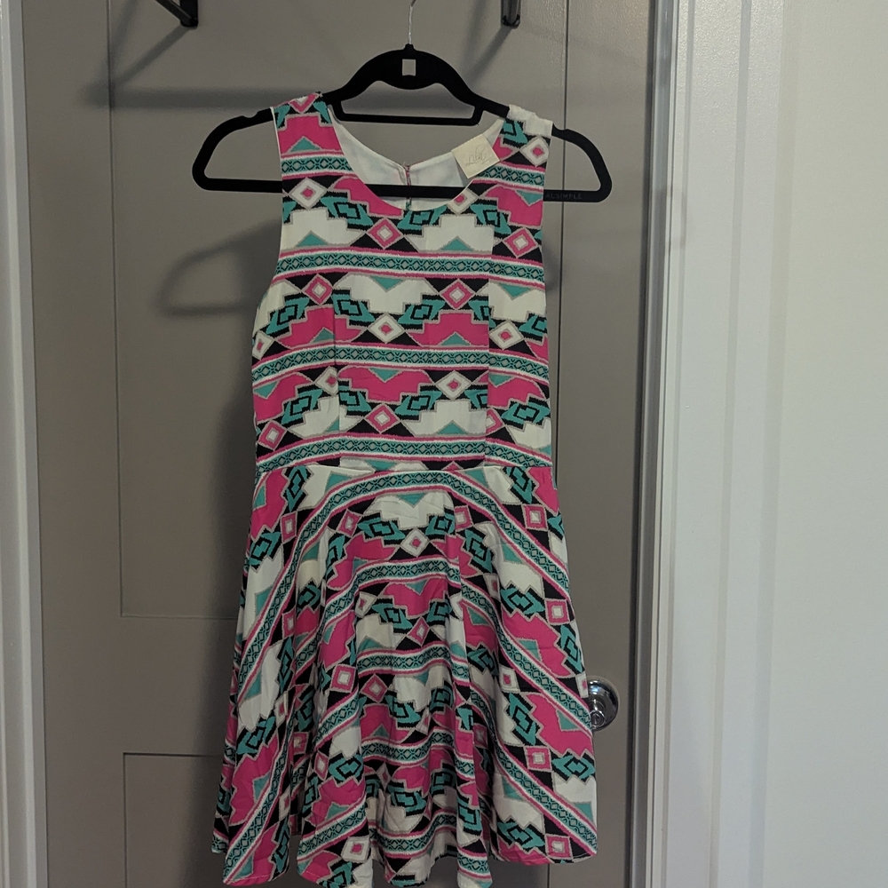 Pink and Green Patterned Kids Dress